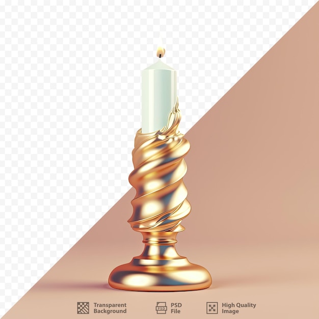 PSD a gold candle holder with a candle on it