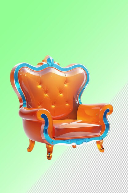 PSD a gold chair with a blue and orange back