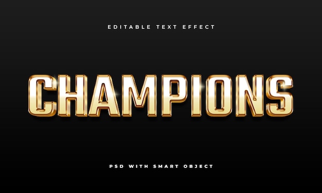 PSD gold champions editable text effect template