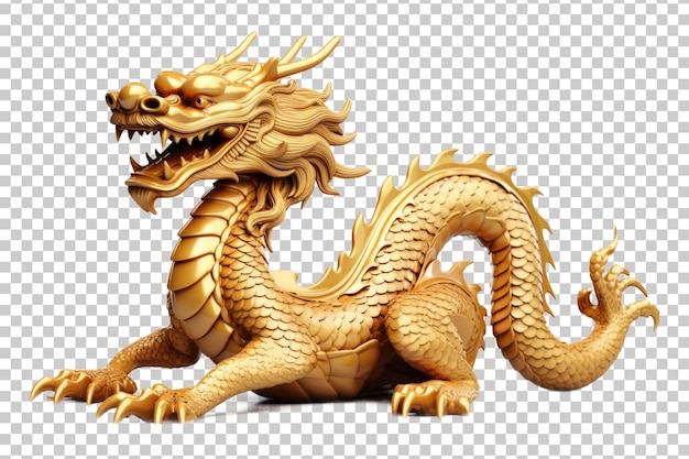 PSD gold chinese dragon figurine statue isolated on transparent background