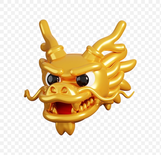 PSD Золотая китайская голова дракона китайские элементы нового года иконка 3d-рендеринг