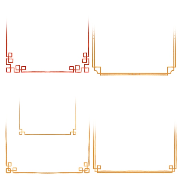 PSD 金色の中華フレーム 水彩 ハーフ