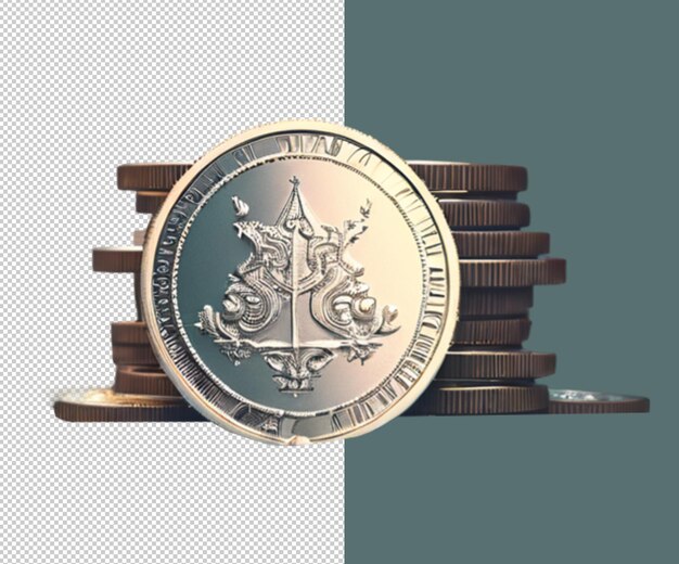 PSD gold coin 3d render background design and gold coin icon psd