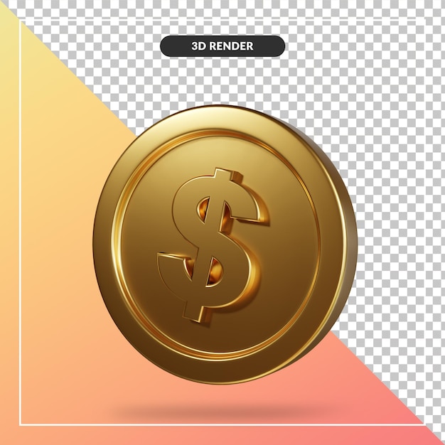 Rendering 3d del dollaro della moneta d'oro isolato