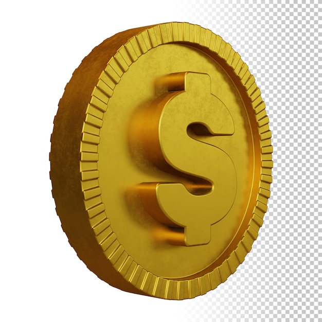 Gold coin dollar currency symbol 3d rendering isolated 