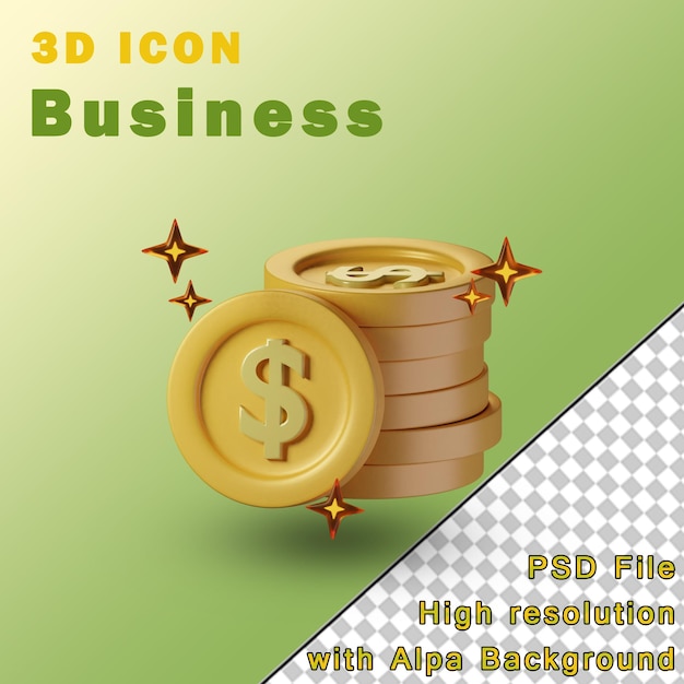 Gold coin items isolated on transparent background 3d illustration high resolution