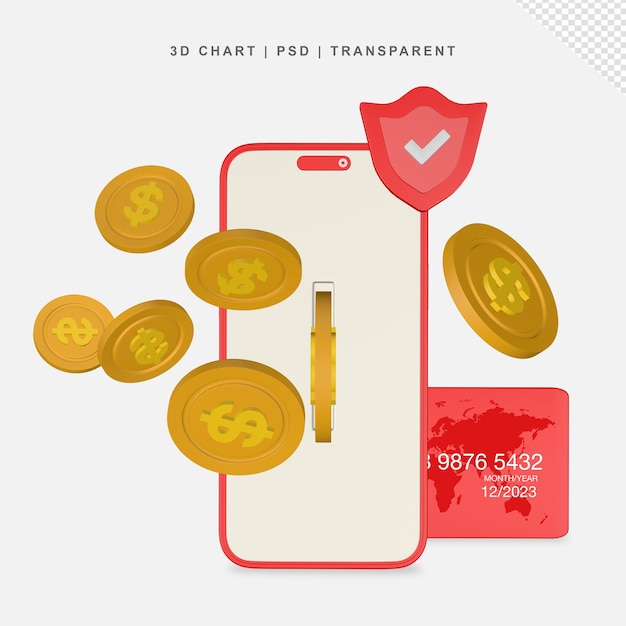 Золотая монета в мобильном телефоне и кредитной карте