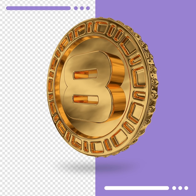 PSD gold coin and number in 3d rendering