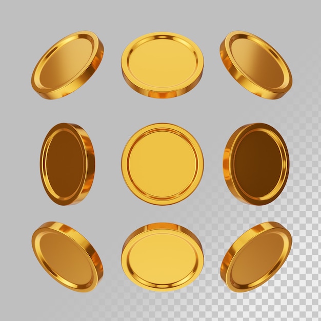 Gold coin set in 3d rendering isolated