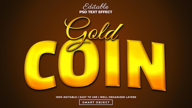 Gold coin text style, editable psd text effect mockup