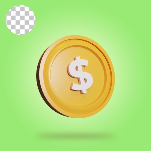 Gold coin with dollar sign isolated transparent background 3d icon