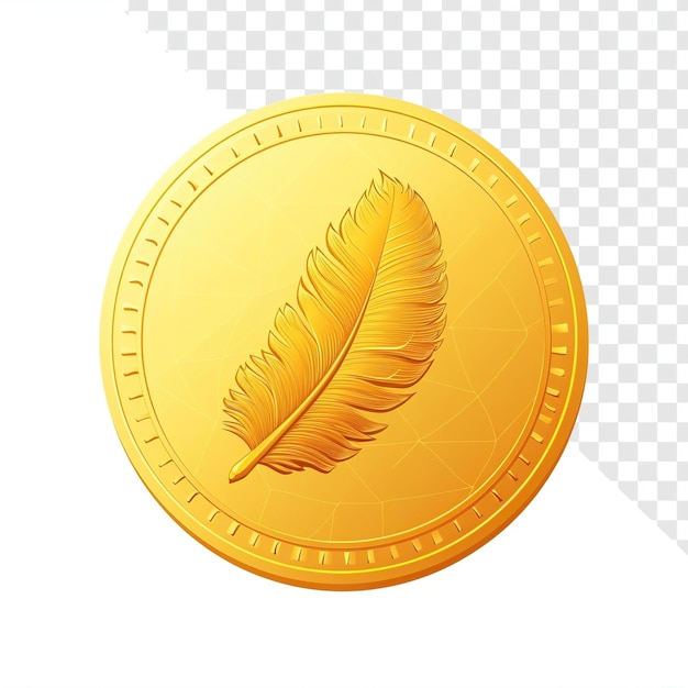 Gold Coin with Feather Center Illustration on Transparent Background