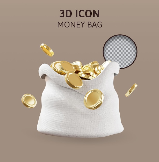 Illustrazione di rendering 3d della borsa delle monete d'oro