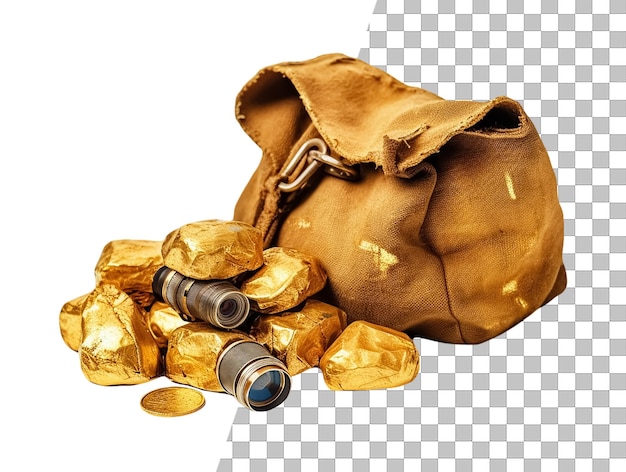 Gold coins and a bag of gold coins