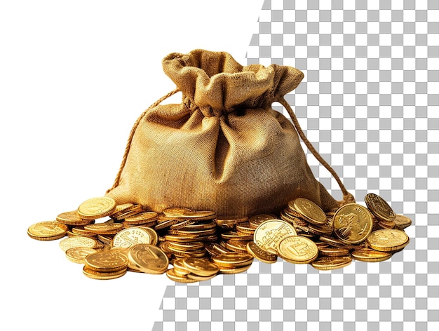 Gold coins and a bag of gold coins