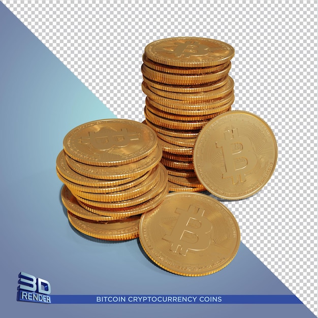 Monete d'oro bitcoin cryptocurrency rendering 3d isolato