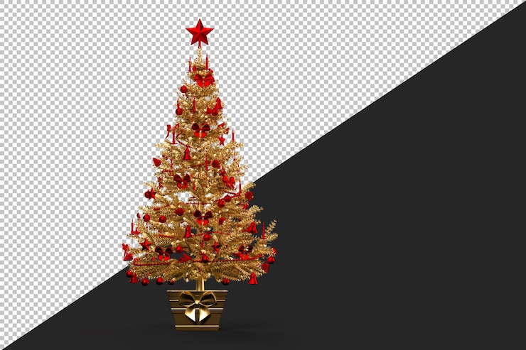 PSD 金色の装飾されたクリスマスツリー