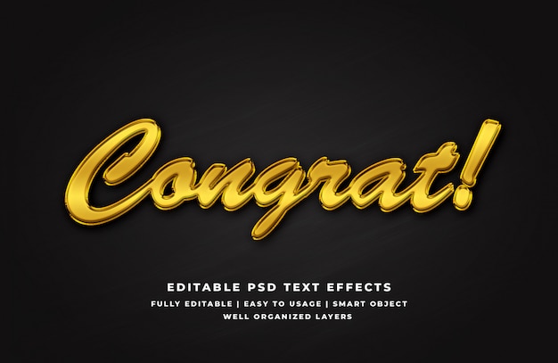 Gold congratulation 3d text style effect