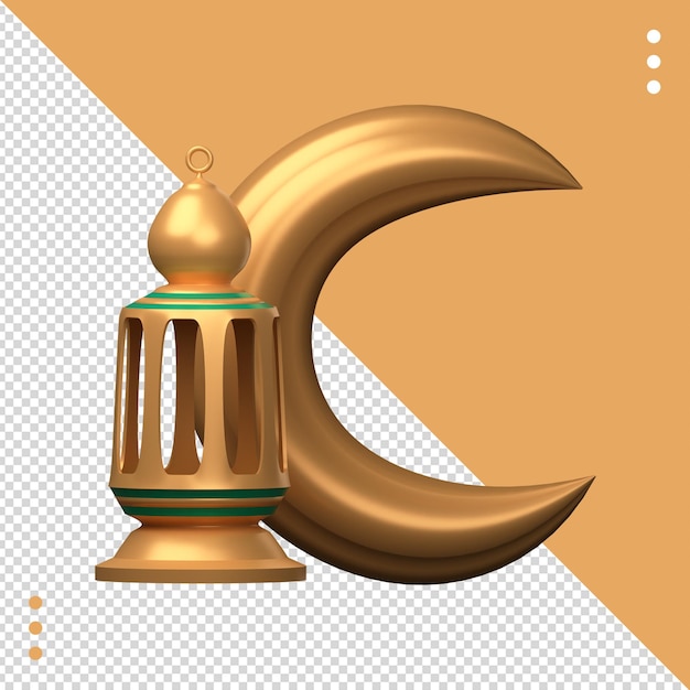 A gold crescent moon and a gold moon with a green and black border.