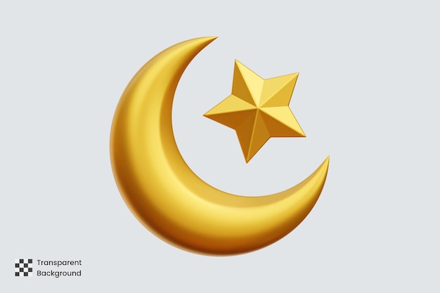 PSD gold crescent and a star 3d illustrations