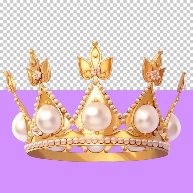 PSD gold crown with pearl detailing isolated object transparent background