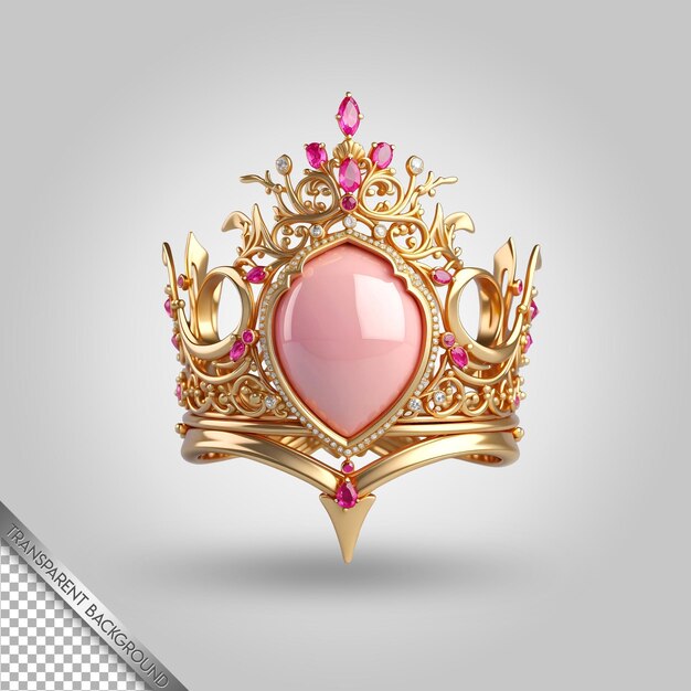 PSD a gold crown with a pink stone and a diamond