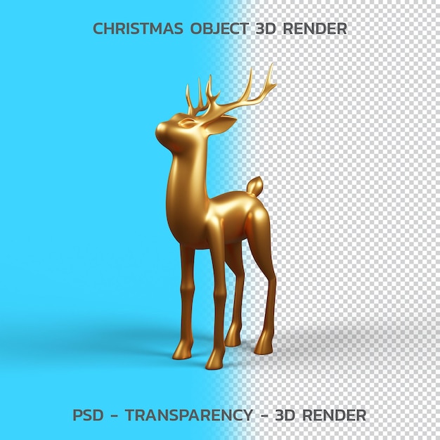 PSD gold deer., christmas object 3d render