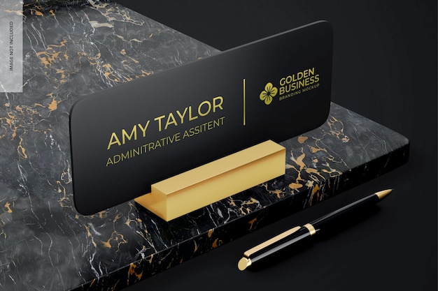 Gold desk name plate mockup perspective