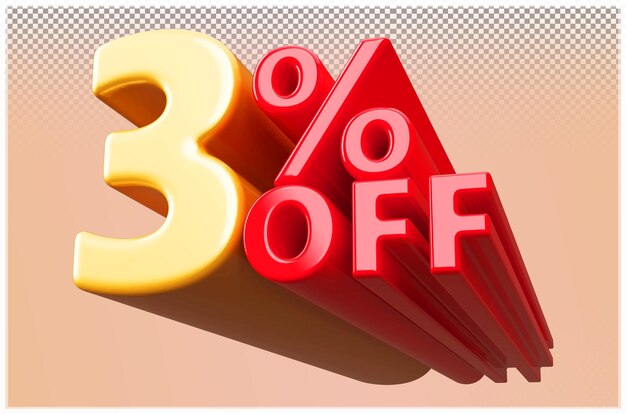 Gold discount 3 percent off sale 3d render number promotion