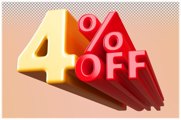 PSD gold discount 4 percent off sale 3d render number promotion