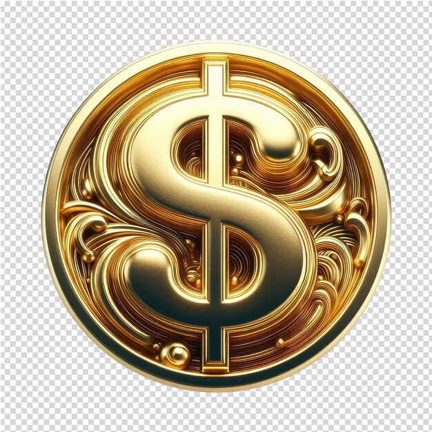 PSD a gold dollar coin with a dollar sign on it