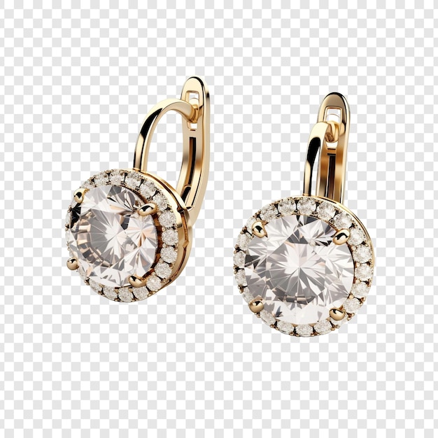 PSD gold earrings with diamonds isolated on transparent background