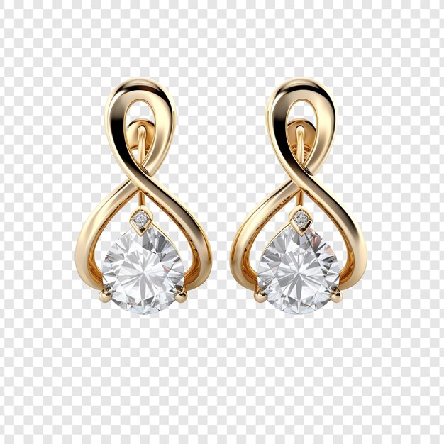 Gold earrings with diamonds isolated on transparent background