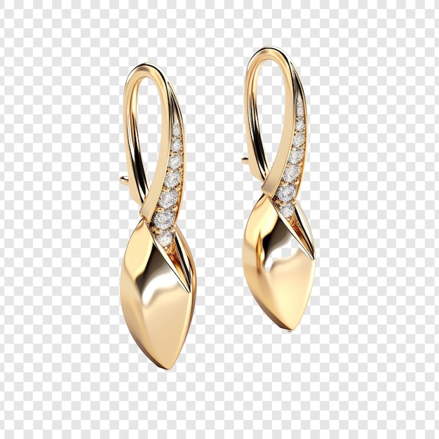 Gold earrings with diamonds isolated on transparent background