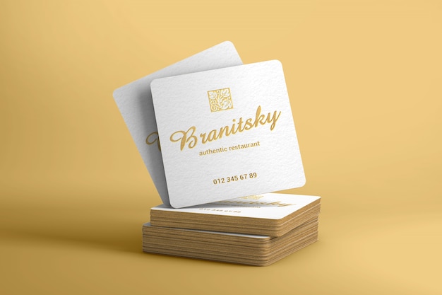 Gold Edges Square Business Card Mockup