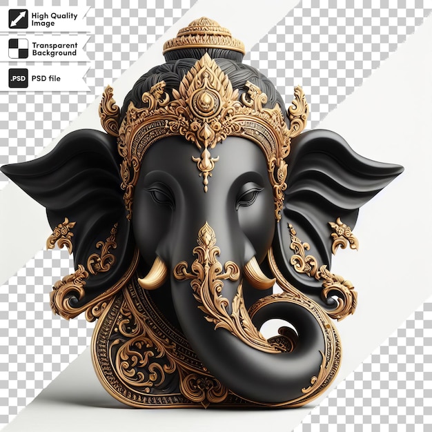 PSD a gold elephant statue with a black and white background