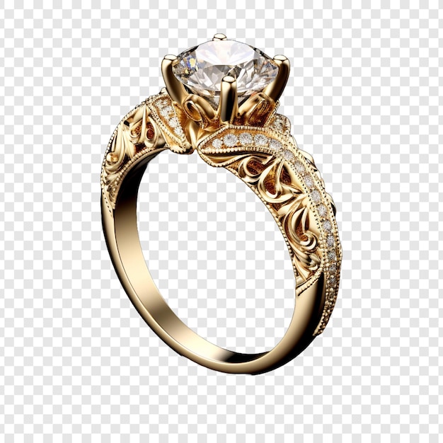 PSD gold engagement ring isolated on transparent background