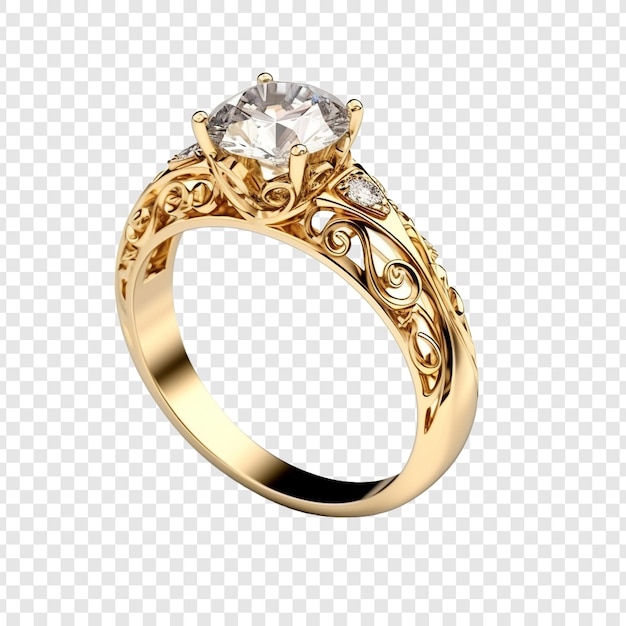 PSD gold engagement ring isolated on transparent background