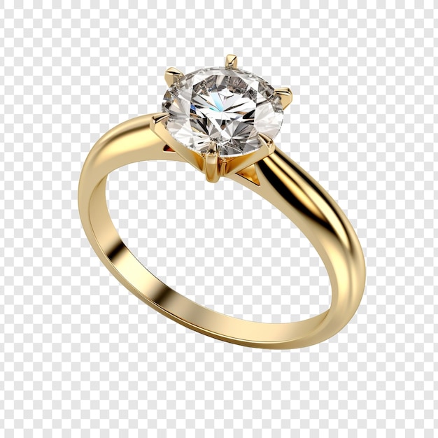 PSD gold engagement ring isolated on transparent background