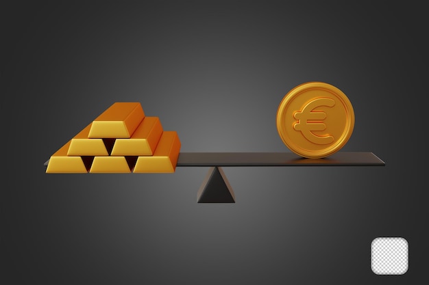 Gold and euro paired on scale 3d illustration