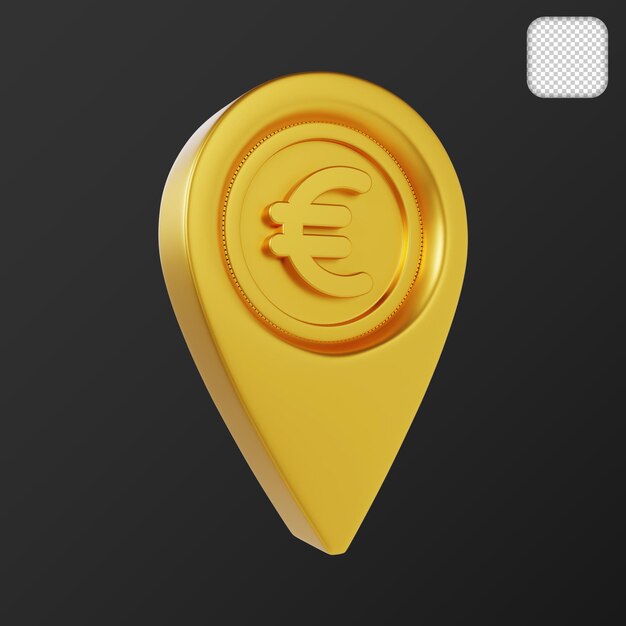 PSD gold euro on pin map location for business financial strategy 3d illustration