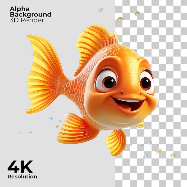 PSD gold fish cartoon character on transparent background