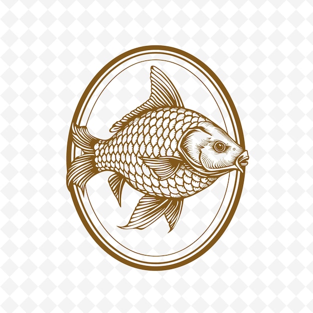 PSD gold fish in a circle with a gold frame