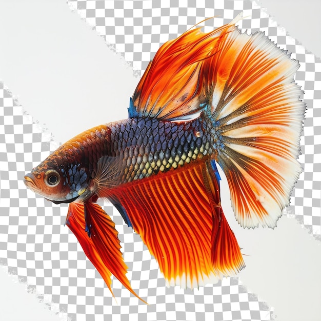 PSD a gold fish with a blue and orange tail is shown