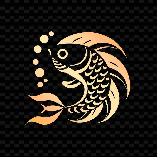 Gold fish with gold and orange design on a black background