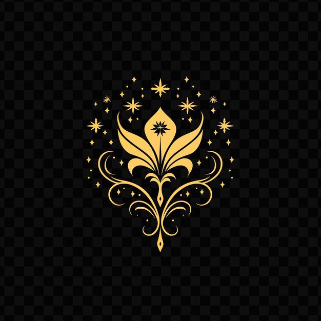 PSD gold flower on a black background free vector