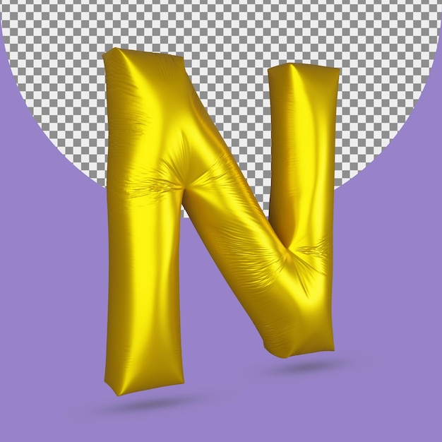 Воздушный шар из золотой фольги реалистичной буквы n 3d изолированные