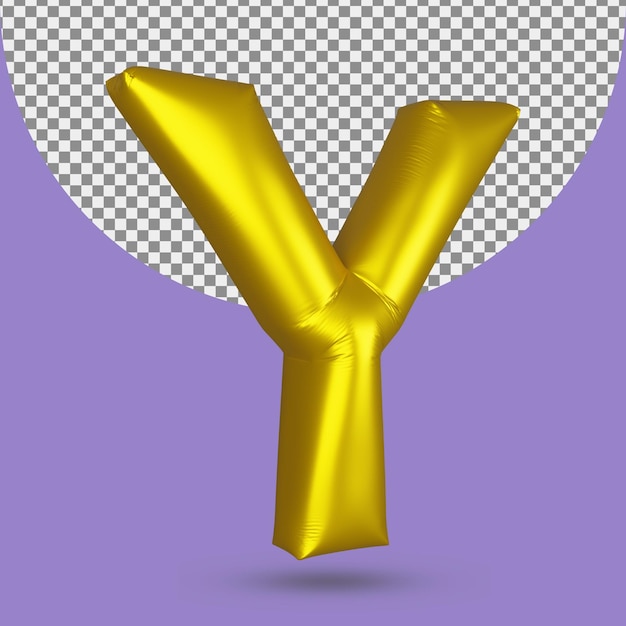 Gold foil balloon of realistic y letter 3d isolated