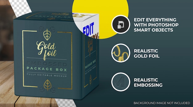 PSD gold foil box mockup