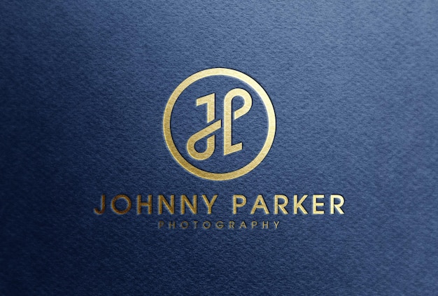 Gold foil logo mockup on blue paper